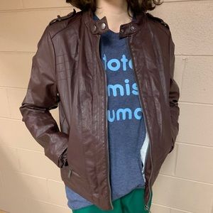 Brown lather jacket with fur lining